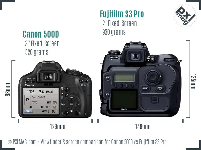 Canon 500D vs Fujifilm S3 Pro Screen and Viewfinder comparison