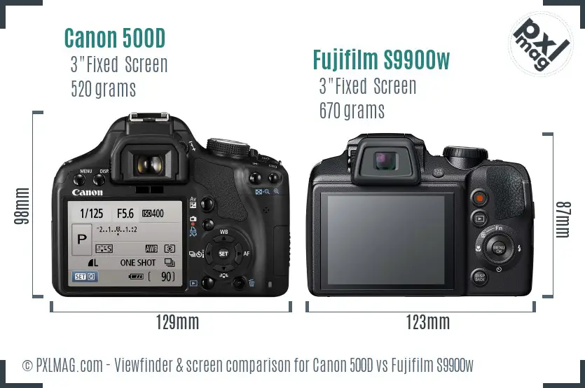 Canon 500D vs Fujifilm S9900w Screen and Viewfinder comparison
