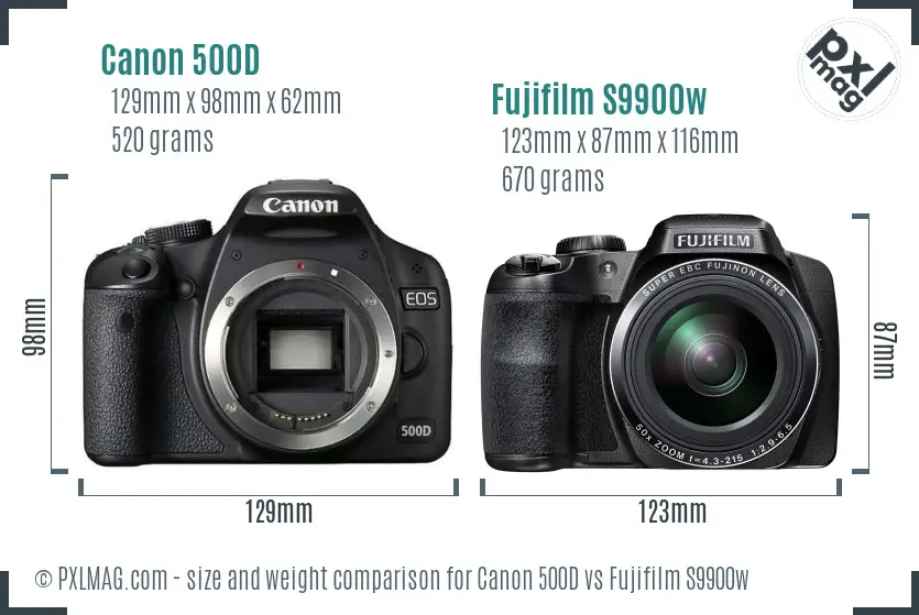 Canon 500D vs Fujifilm S9900w size comparison
