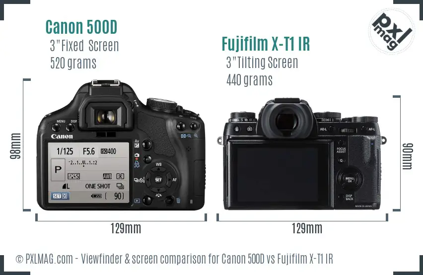 Canon 500D vs Fujifilm X-T1 IR Screen and Viewfinder comparison