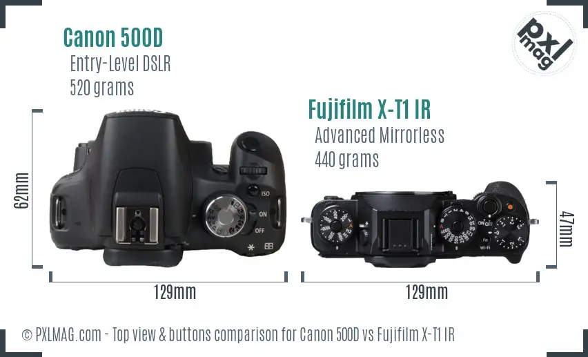 Canon 500D vs Fujifilm X-T1 IR top view buttons comparison