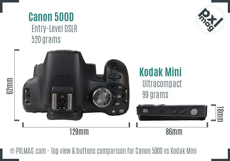 Canon 500D vs Kodak Mini top view buttons comparison