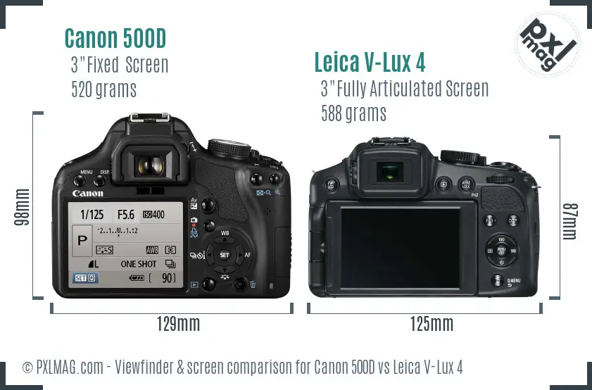 Canon 500D vs Leica V-Lux 4 Screen and Viewfinder comparison