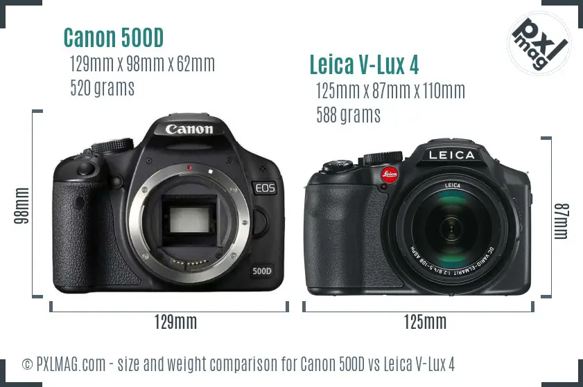 Canon 500D vs Leica V-Lux 4 size comparison