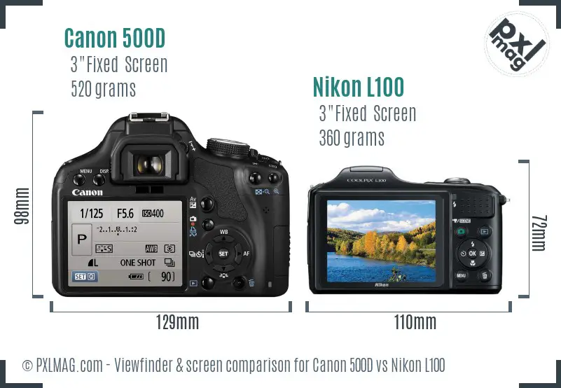 Canon 500D vs Nikon L100 Screen and Viewfinder comparison Canon 500D vs Nikon L100 Screen and Viewfinder comparison