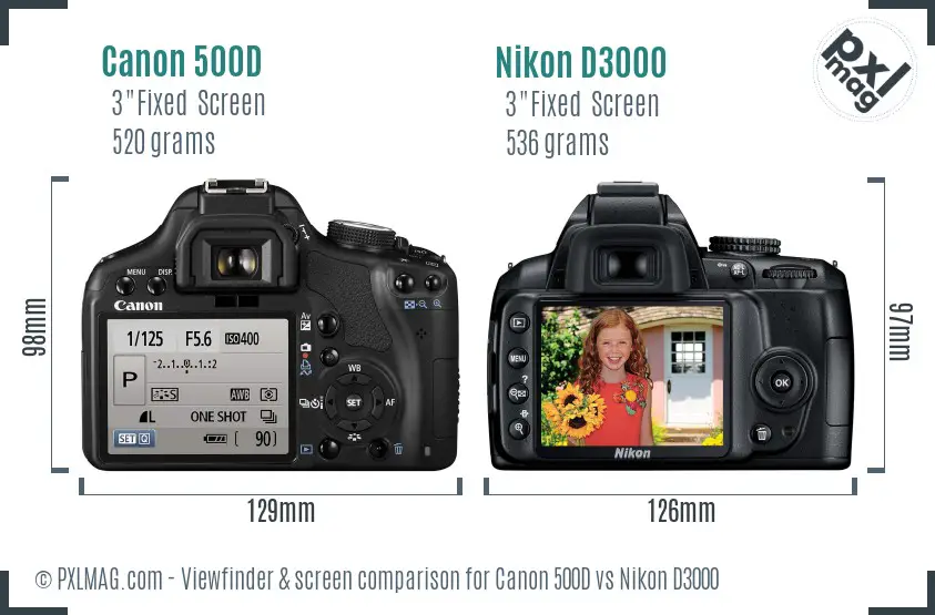 Canon 500D vs Nikon D3000 Screen and Viewfinder comparison
