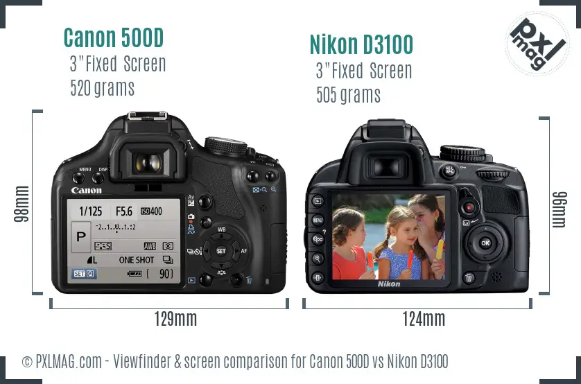 Canon 500D vs Nikon D3100 Screen and Viewfinder comparison
