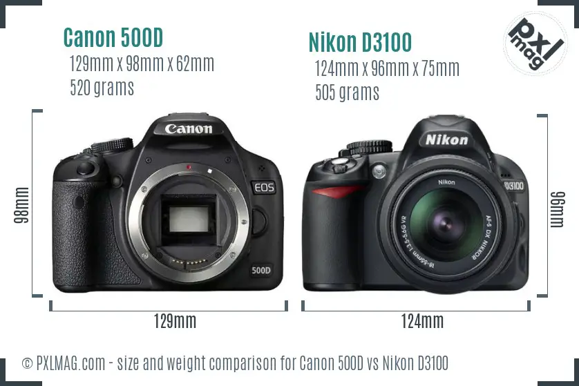Canon 500D vs Nikon D3100 size comparison