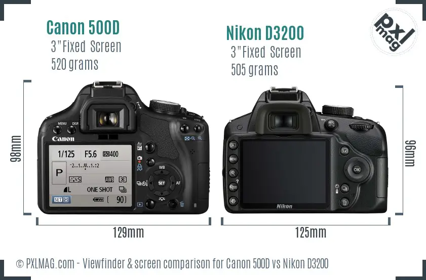 Canon 500D vs Nikon D3200 Screen and Viewfinder comparison