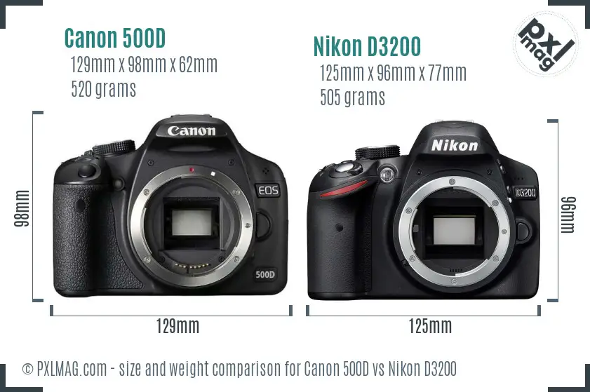 Canon 500D vs Nikon D3200 size comparison