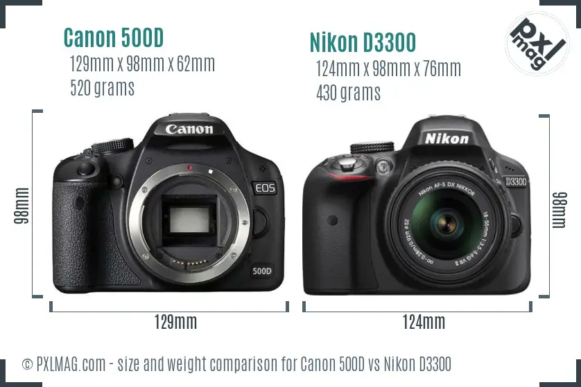 Canon 500D vs Nikon D3300 size comparison Canon 500D vs Nikon D3300 size comparison