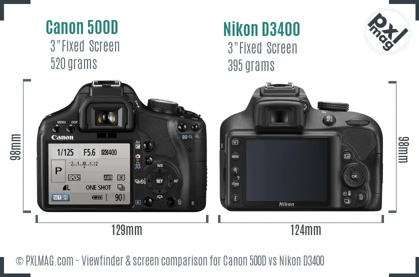 Canon 500D vs Nikon D3400 Screen and Viewfinder comparison