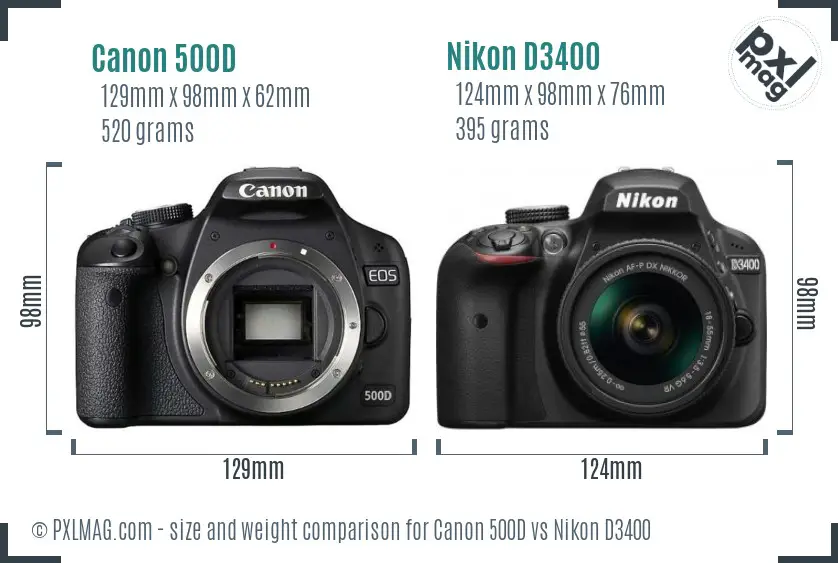 Canon 500D vs Nikon D3400 size comparison