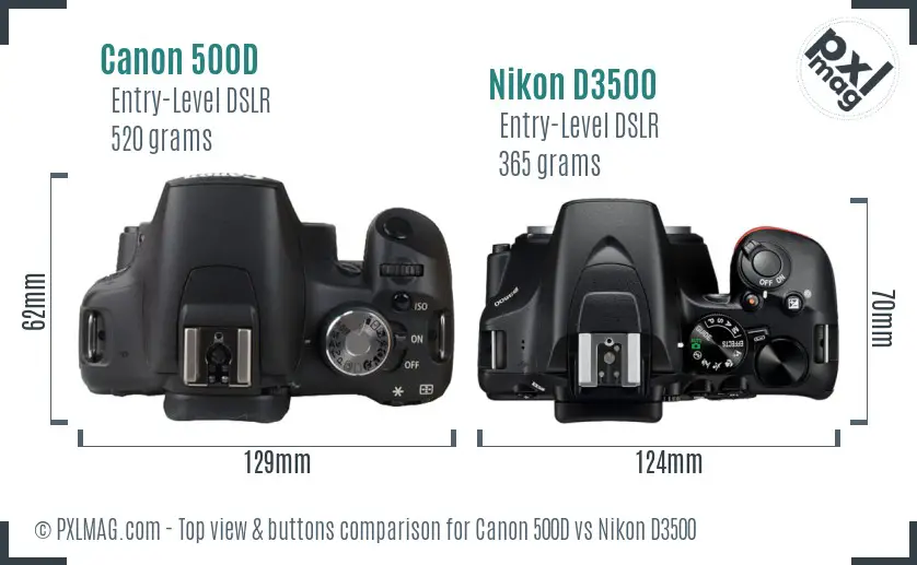 Canon 500D vs Nikon D3500 top view buttons comparison