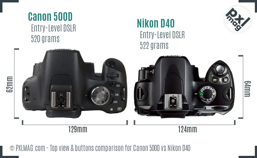 Canon 500D vs Nikon D40 top view buttons comparison