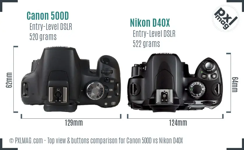 Canon 500D vs Nikon D40X top view buttons comparison