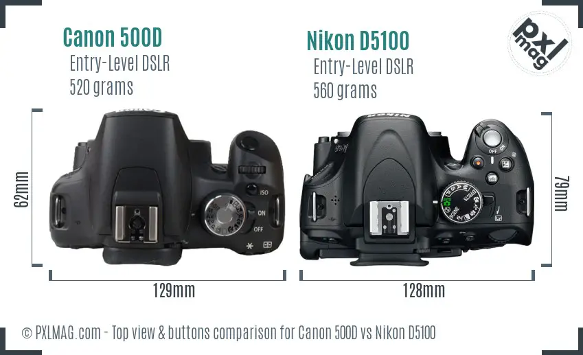 Canon 500D vs Nikon D5100 top view buttons comparison