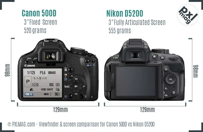 Canon 500D vs Nikon D5200 Screen and Viewfinder comparison