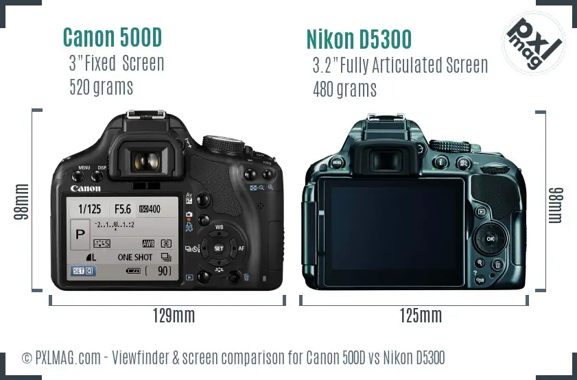 Canon 500D vs Nikon D5300 Screen and Viewfinder comparison
