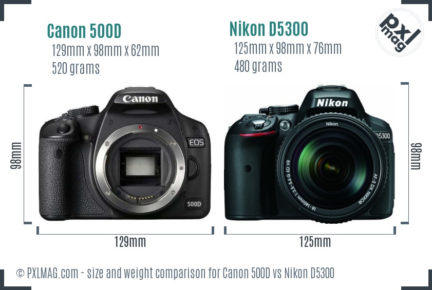 Canon 500D vs Nikon D5300 size comparison