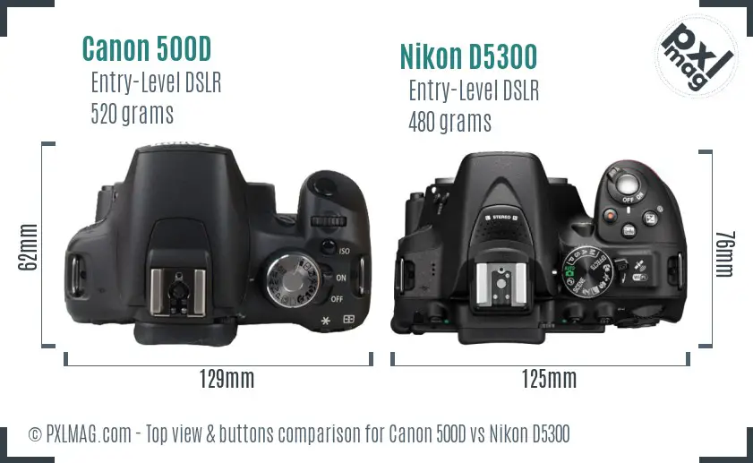 Canon 500D vs Nikon D5300 top view buttons comparison