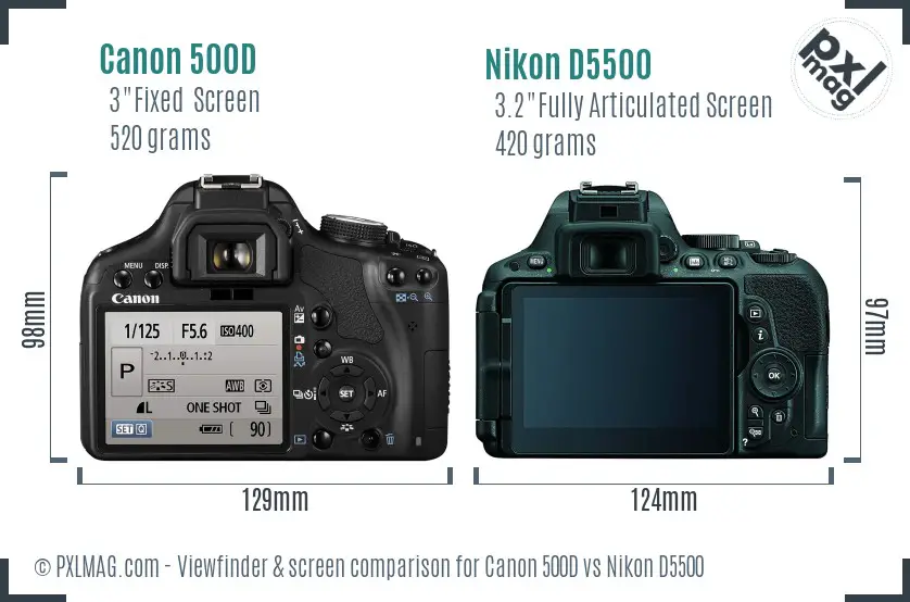 Canon 500D vs Nikon D5500 Screen and Viewfinder comparison
