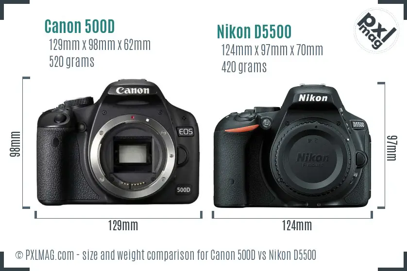 Canon 500D vs Nikon D5500 size comparison