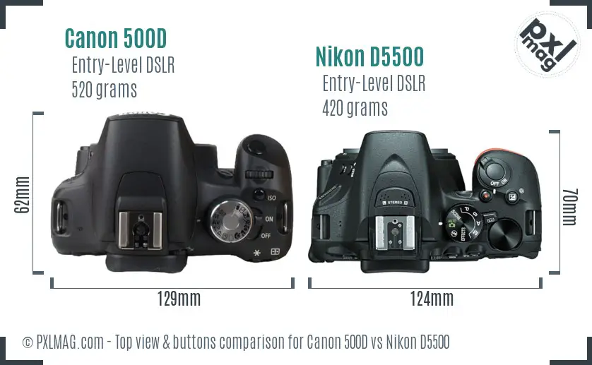 Canon 500D vs Nikon D5500 top view buttons comparison