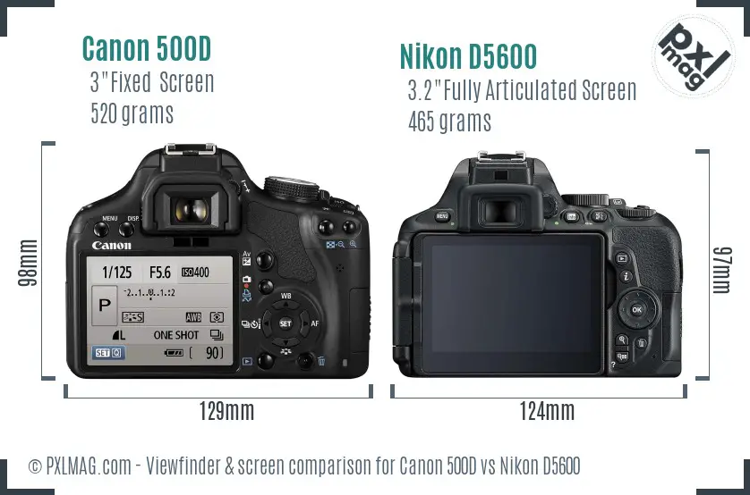 Canon 500D vs Nikon D5600 Screen and Viewfinder comparison