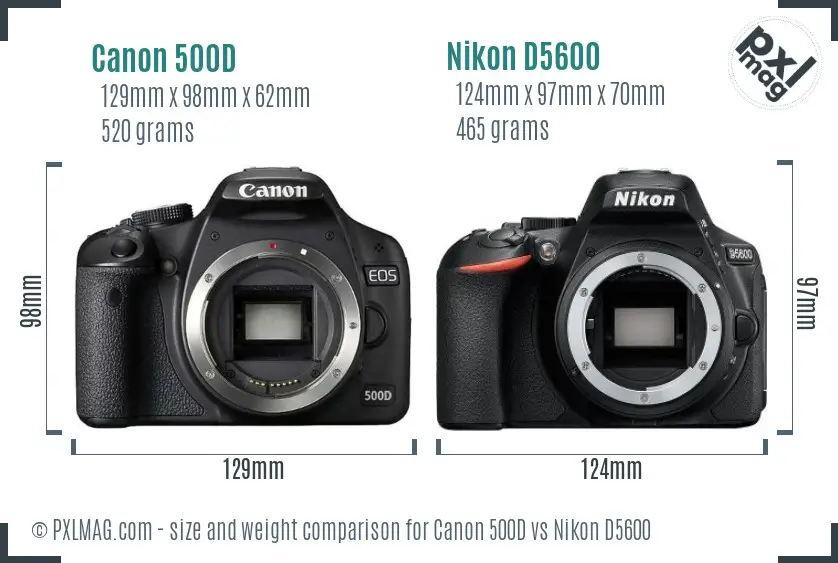 Canon 500D vs Nikon D5600 size comparison