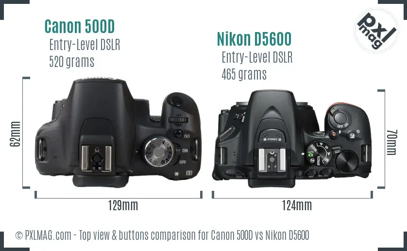 Canon 500D vs Nikon D5600 top view buttons comparison