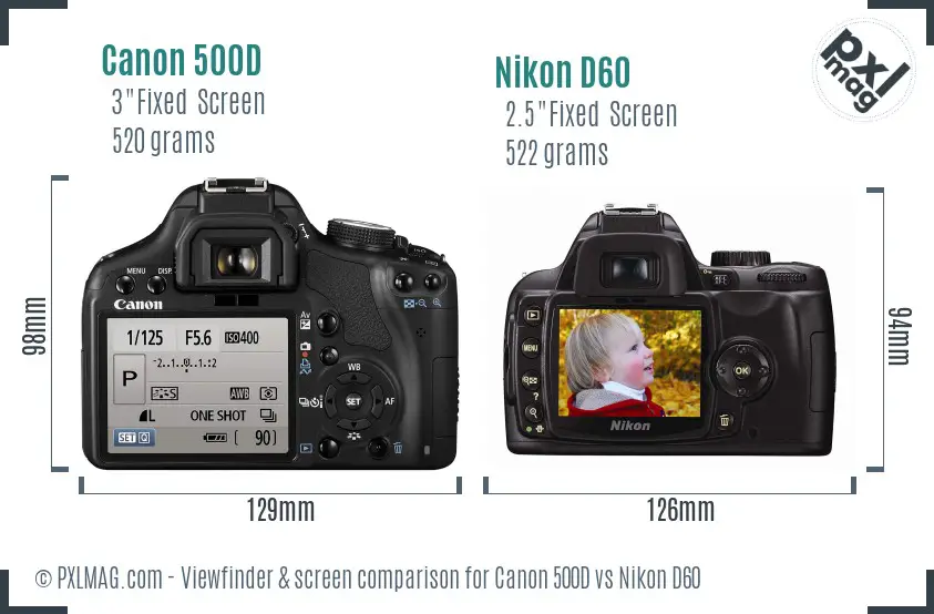 Canon 500D vs Nikon D60 Screen and Viewfinder comparison