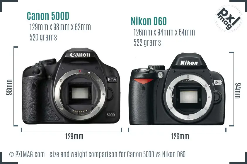 Canon 500D vs Nikon D60 size comparison