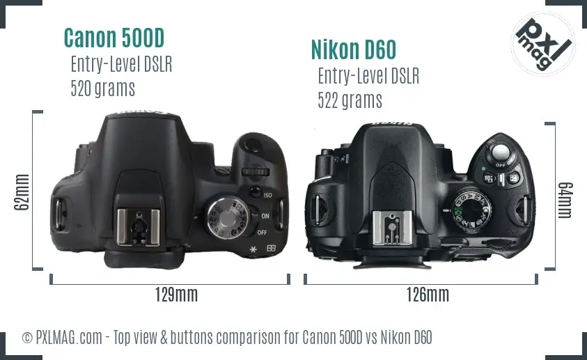 Canon 500D vs Nikon D60 top view buttons comparison