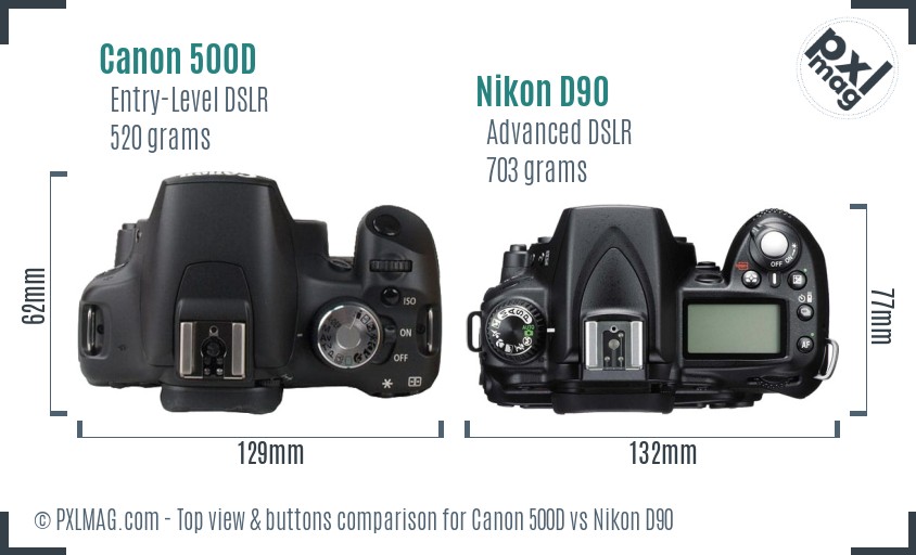 Canon 500D vs Nikon D90 top view buttons comparison