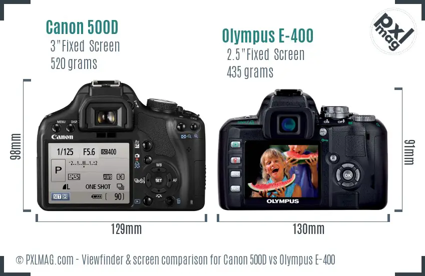 Canon 500D vs Olympus E-400 Screen and Viewfinder comparison