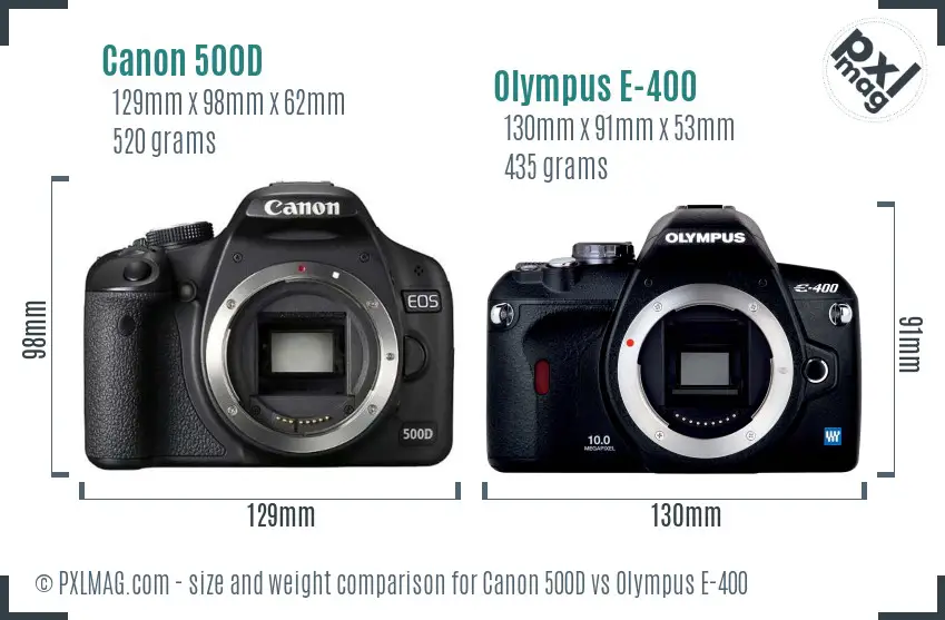 Canon 500D vs Olympus E-400 size comparison
