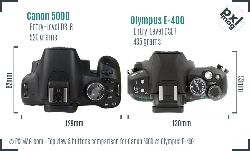 Canon 500D vs Olympus E-400 top view buttons comparison