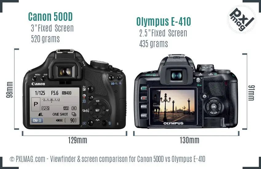 Canon 500D vs Olympus E-410 Screen and Viewfinder comparison