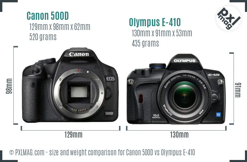 Canon 500D vs Olympus E-410 size comparison