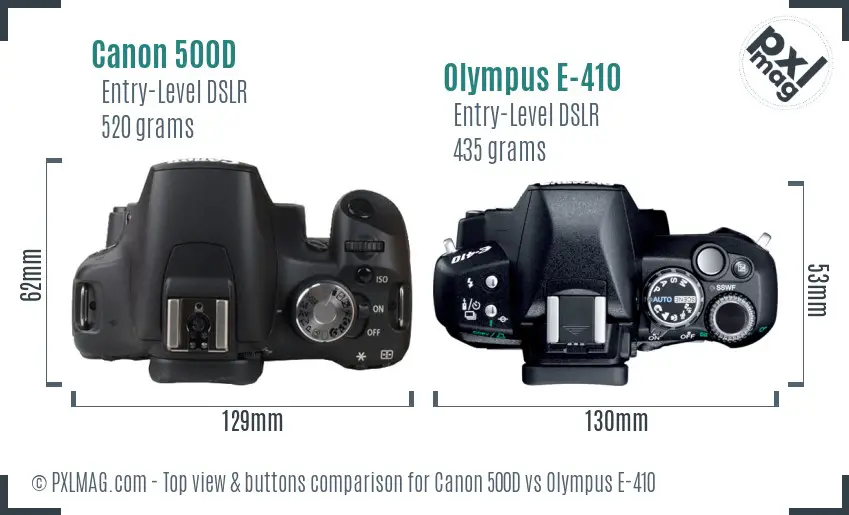 Canon 500D vs Olympus E-410 top view buttons comparison