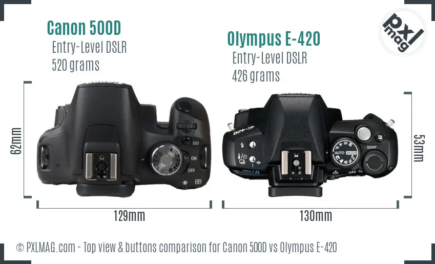Canon 500D vs Olympus E-420 top view buttons comparison