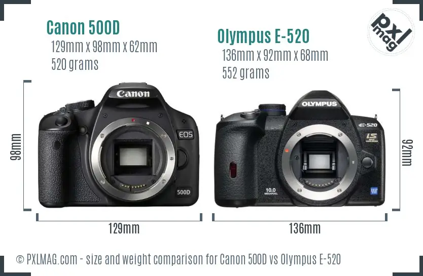 Canon 500D vs Olympus E-520 size comparison
