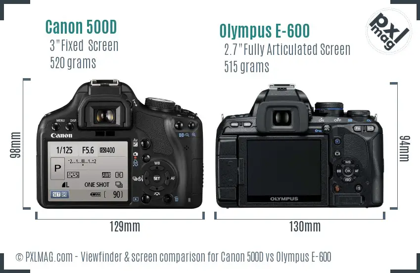 Canon 500D vs Olympus E-600 Screen and Viewfinder comparison
