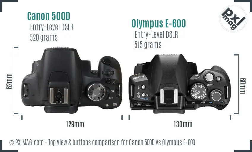 Canon 500D vs Olympus E-600 top view buttons comparison