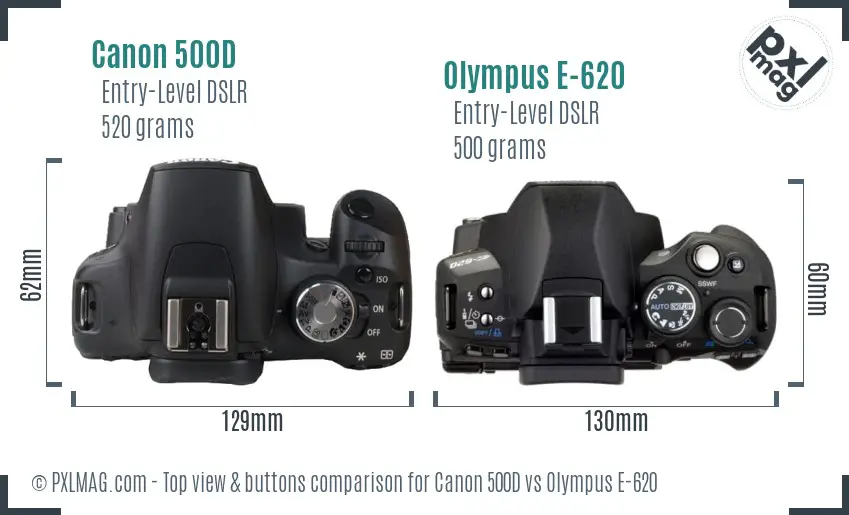 Canon 500D vs Olympus E-620 top view buttons comparison