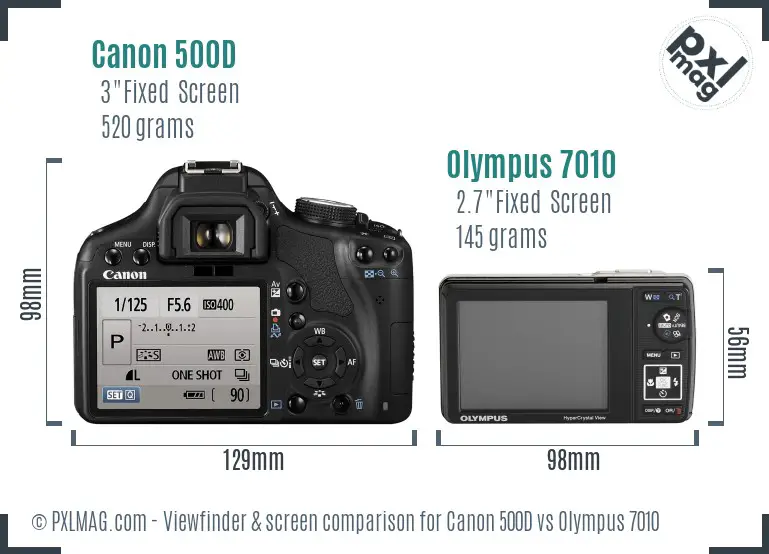 Canon 500D vs Olympus 7010 Screen and Viewfinder comparison