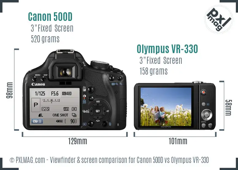 Canon 500D vs Olympus VR-330 Screen and Viewfinder comparison
