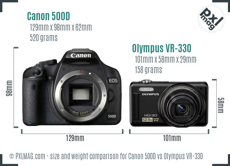 Canon 500D vs Olympus VR-330 size comparison