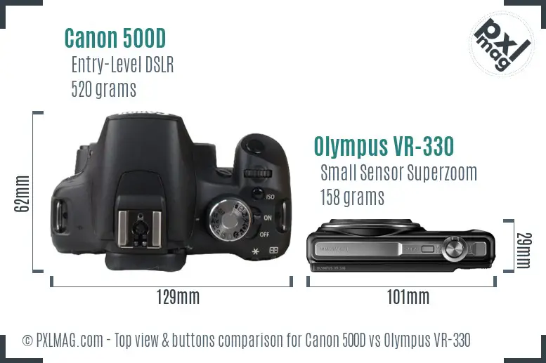 Canon 500D vs Olympus VR-330 top view buttons comparison